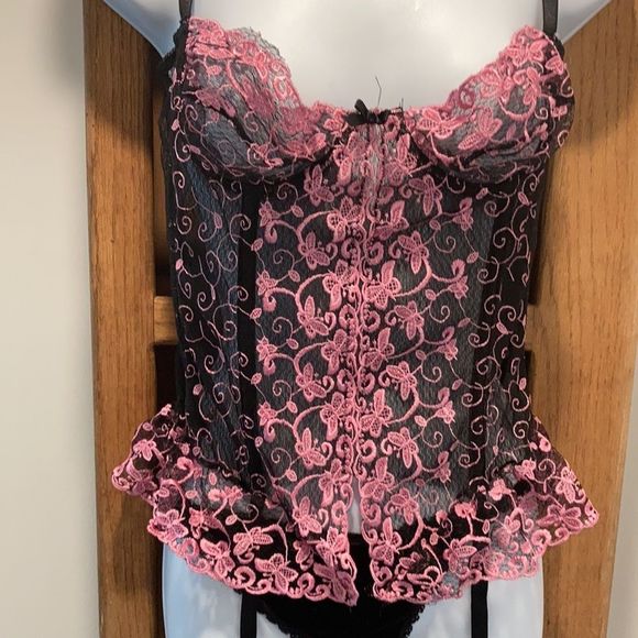 Elegant Moments black & pink corset.  NEW - Picture 2 of 3